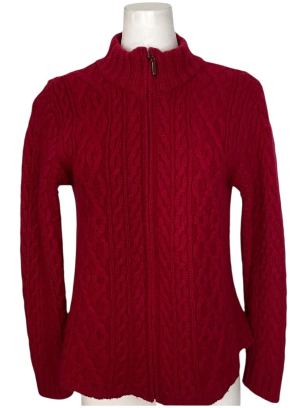 Inis Crafts Wool Cable Knit Cardigan Sweater M Red Ireland